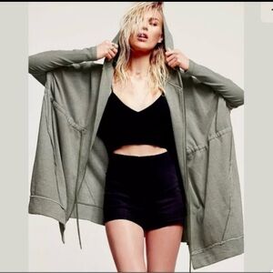 Free People Oversized Mint Green Full Zip Hooded Cardigan XS S M L